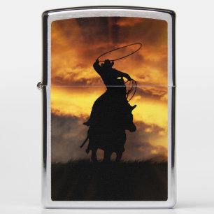 Roping Cowboy and Steer Country Westerne Sunset