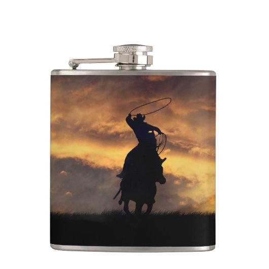 Roping Cowboy Flask Heupfles (Voorkant)