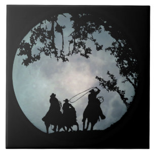 Roping Cowboys en Full Moon Art Tegel Tegeltje
