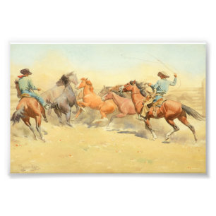 Roping Horses van Maynard Dixon Foto Afdruk