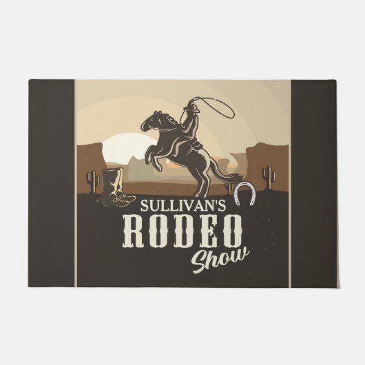 Roping Roundup Cowboy Rodeo Show Personaliseert Deurmat (Voorkant)