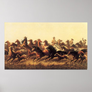 Roping Wild Horses door James Walker Poster
