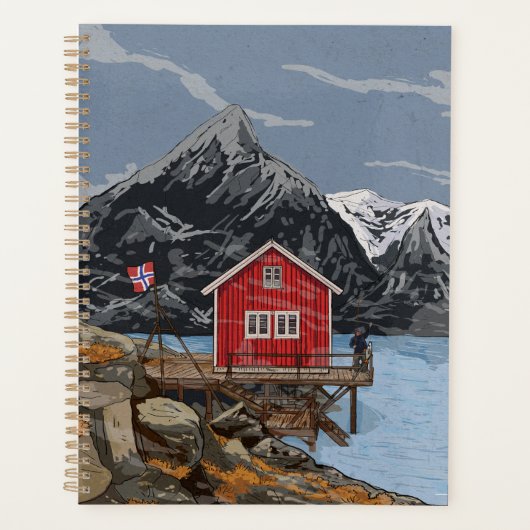 Rorbu Lofoten Bergen Norvège Illustration du paysa (Devant)