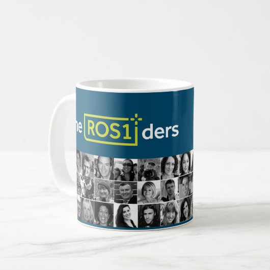 ROS1ders Witte/Blauwgroen Mok met het Ontwerp van  (Voorkant links)