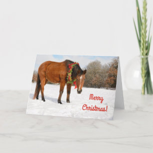 Ros paard met kerstkrans kaart