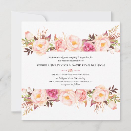 Rosa bloemstuk in landelijke stijl, bruiloft in ma kaart (Voorkant)