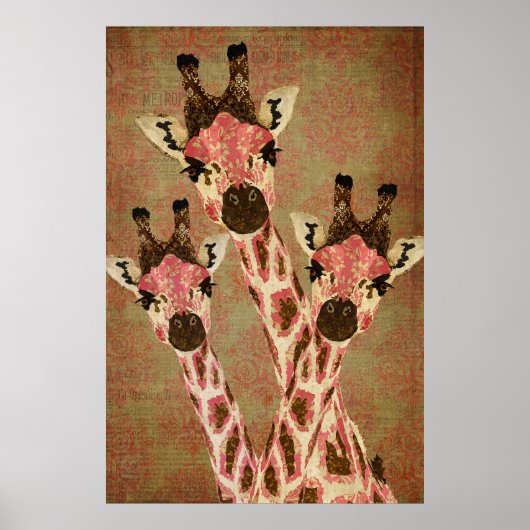 Rosa & Copper Giraffe Art Poster (Voorkant)
