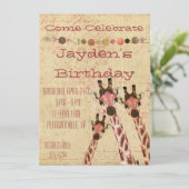 Rosa & Copper Giraffes - uitnodiging van afgelopen (Staand voorkant)