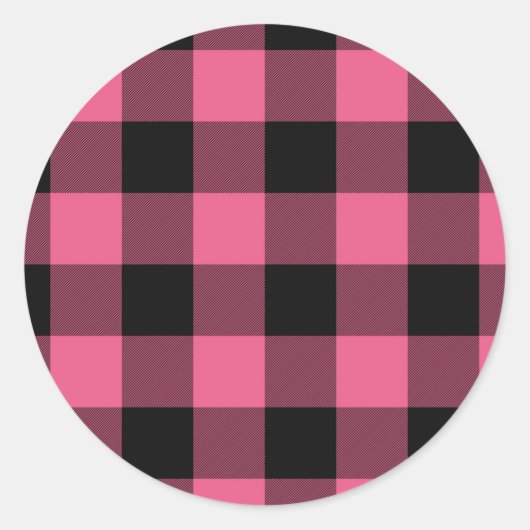 Rosa en zwarte geruite vierkanten Buffalo plaid Ronde Sticker (Voorkant)