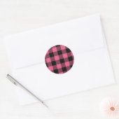 Rosa en zwarte geruite vierkanten Buffalo plaid Ronde Sticker (Envelop)