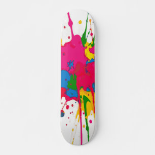 Rosa Geel Groen en Blauwe Verfspatten Abstract Skateboard