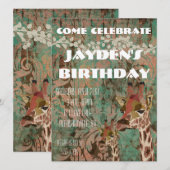 Rosa Giraffes Damask Birthday Invitation Kaart (Voorkant / Achterkant)