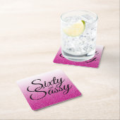 Rosa Glitter Ombre 60 en Brutaal 60e Verjaardag Vierkante Kartonnen Onderzetter (Insitu)