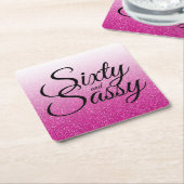 Rosa Glitter Ombre 60 en Brutaal 60e Verjaardag Vierkante Kartonnen Onderzetter (Schuin)