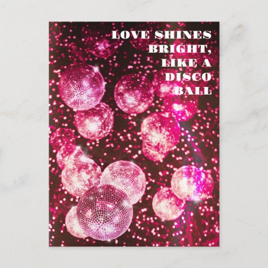 Rosa Glitters Retro Disco Bal Save The Date Briefkaart (Voorkant)