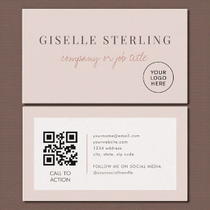 Rosa Minimalistisch Bedrijfslogo QR-code Visitekaartje