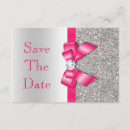 Rosa namaak strik en diamanten save the date