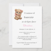 Rosa nœud ours invitation de baptême (Devant)