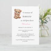 Rosa nœud ours invitation de baptême (Debout devant)