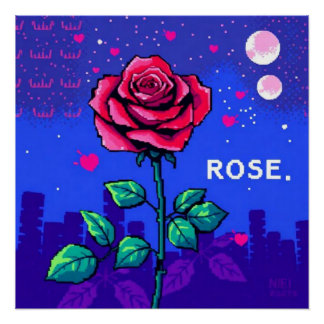 Rosa pixelada estilo retro perfect poster