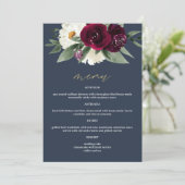 ROSA Rich Burgundy Floral Navy Blue 5x7" Menu (Staand voorkant)
