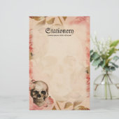  Rosa schedelcollage Briefpapier (Staand voorkant)
