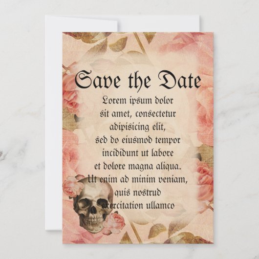 Rosa schedelcollage Save The Date (Voorkant)