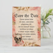Rosa schedelcollage Save The Date (Staand voorkant)
