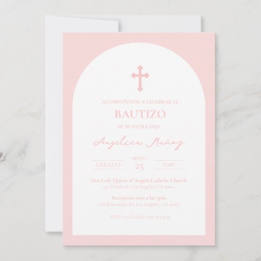 Rosa Simple Bautizo Invitación Baptism Uitnodiging (Voorkant)