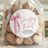 Rosa Strikje Zij Krijgt de Knoop aan de Stekker Br Ronde Sticker