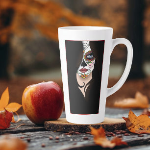 Rosa Sugar Skull Portret Latte Mok