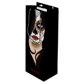 Rosa Sugar SKull Portret Wijn Cadeautas (Voorkant Gekanteld)