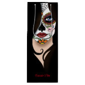 Rosa Sugar SKull Portret Wijn Cadeautas (Voorkant)