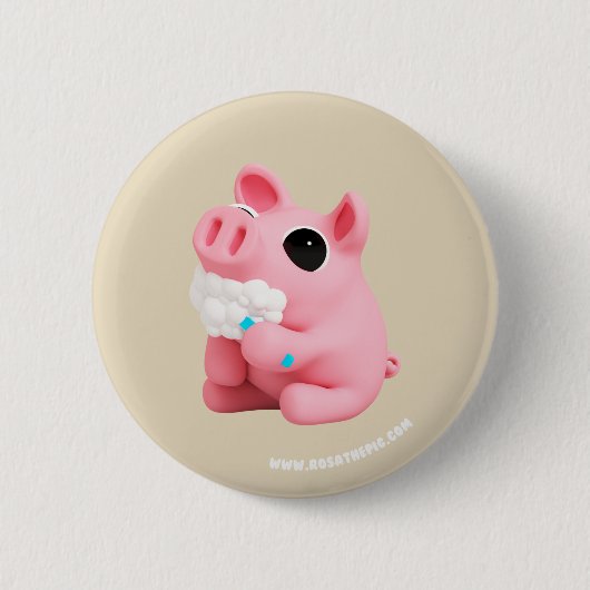 Rosa the Pig Tooth Brushing Ronde Button 5,7 Cm (Voorkant)