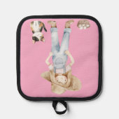 Rosa Topflappen mit Mädchen und Katze Pannenlap (Voorkant)