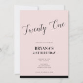 Rosa & Zwarte Moderne Minimaal Schrift 21 Eenentwi Kaart (Voorkant)