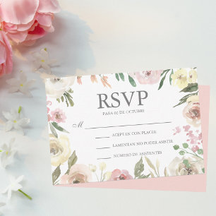 Rosado Flores Boda Mariage espagnol Carte RSVP