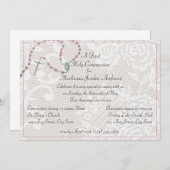 Rosaire rose et communion dentelle Invitation (Devant / Derrière)
