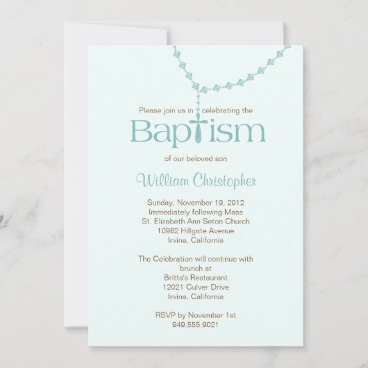 Rosary Beads Baptism Invitation for Boy Kaart (Voorkant)