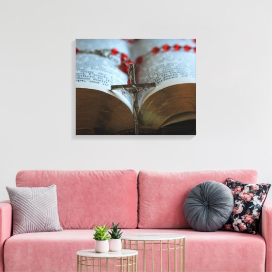 Rosary en Bijbel 1 Canvas Afdruk (Insitu (Woonkamer))