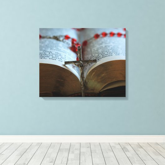 Rosary en Bijbel 1 Canvas Afdruk (Insitu (Houten vloer))