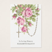 Rosary Funeral Memorial Prayer Pink Roses Visitekaartje (Voorkant)