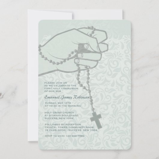 Rosary in Hand Religious Invitation Kaart (Voorkant)