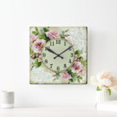 Rosas in fondo Verde Vierkante Klok (Huis)