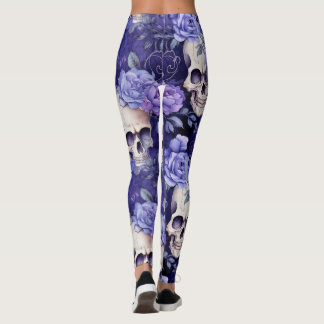 Rosas violetas con calaveras leggings