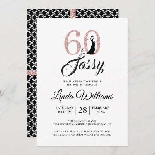 Rose 60 et Sassy | Invitation à la fête du 60e ann (Devant / Derrière)