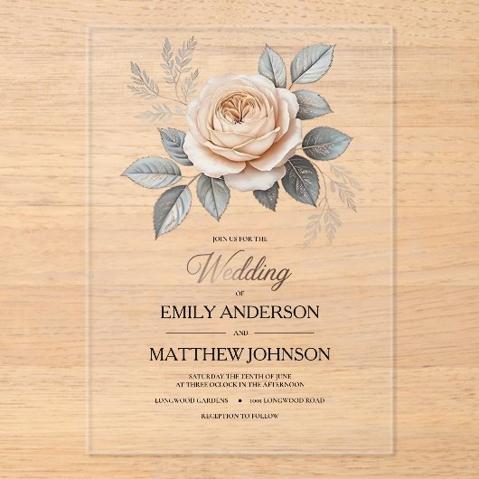Rose acrylique Faire-part de mariage (Recto)