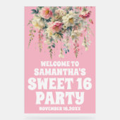 Rose acrylique Floral Sweet 16 Affiche de bienvenu (Recto)