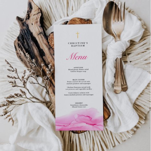Rose Alcohol Ink Girl Baptism Christening Menu
