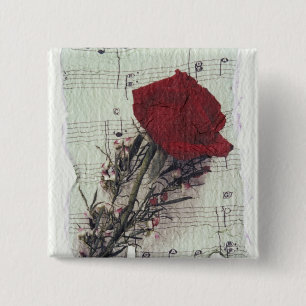 <Rose and Music>van Kim Koza 2 Vierkante Button 5,1 Cm